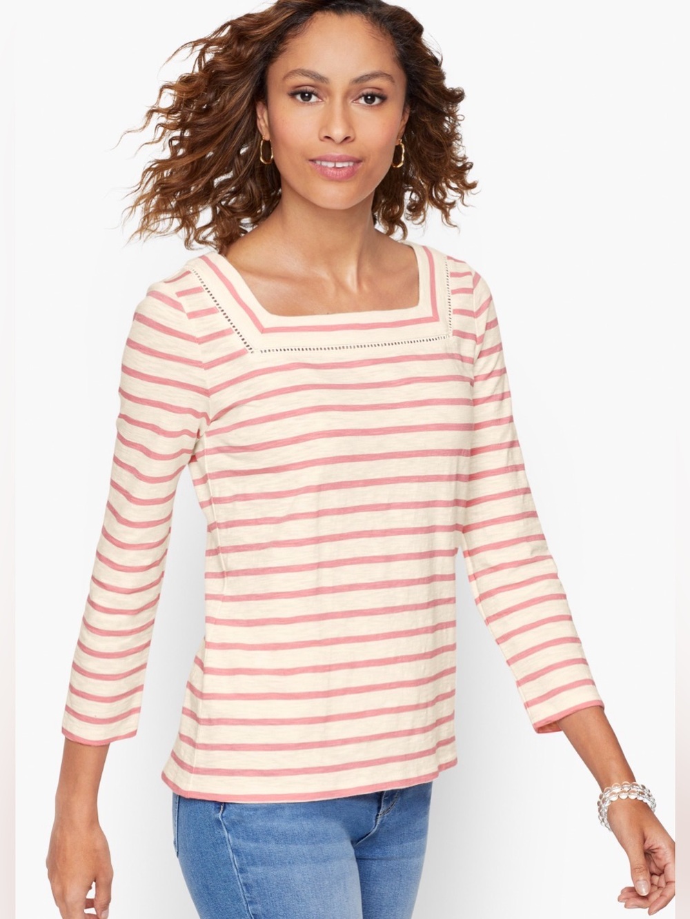 Talbots Tamarind Stripe Square Neck Top Size 1XP